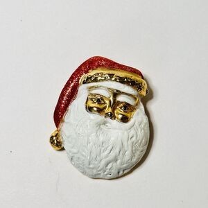 Vintage AJC American Jewelry Glittery  Santa Claus Head Pin Brooch Christmas